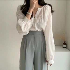 White Long Sleeve Button Blouse